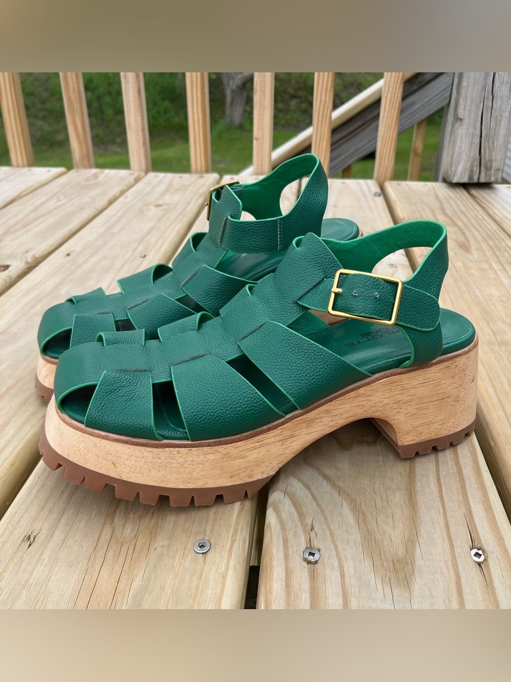 Charlotte Stone Leather Roddy Fisherman Platform Clogs 9 Sandals Chunky Heel